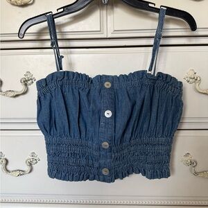 entro Blue Denim Smocked Crop Top